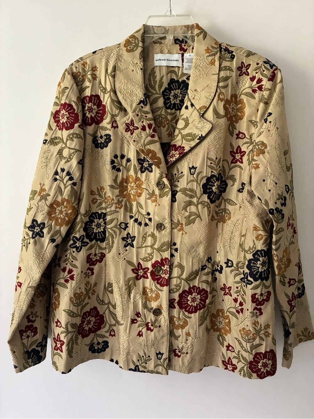 VTG Alfred Dunner Beige Floral Button-Front Jacket Cottagecore Size 18
